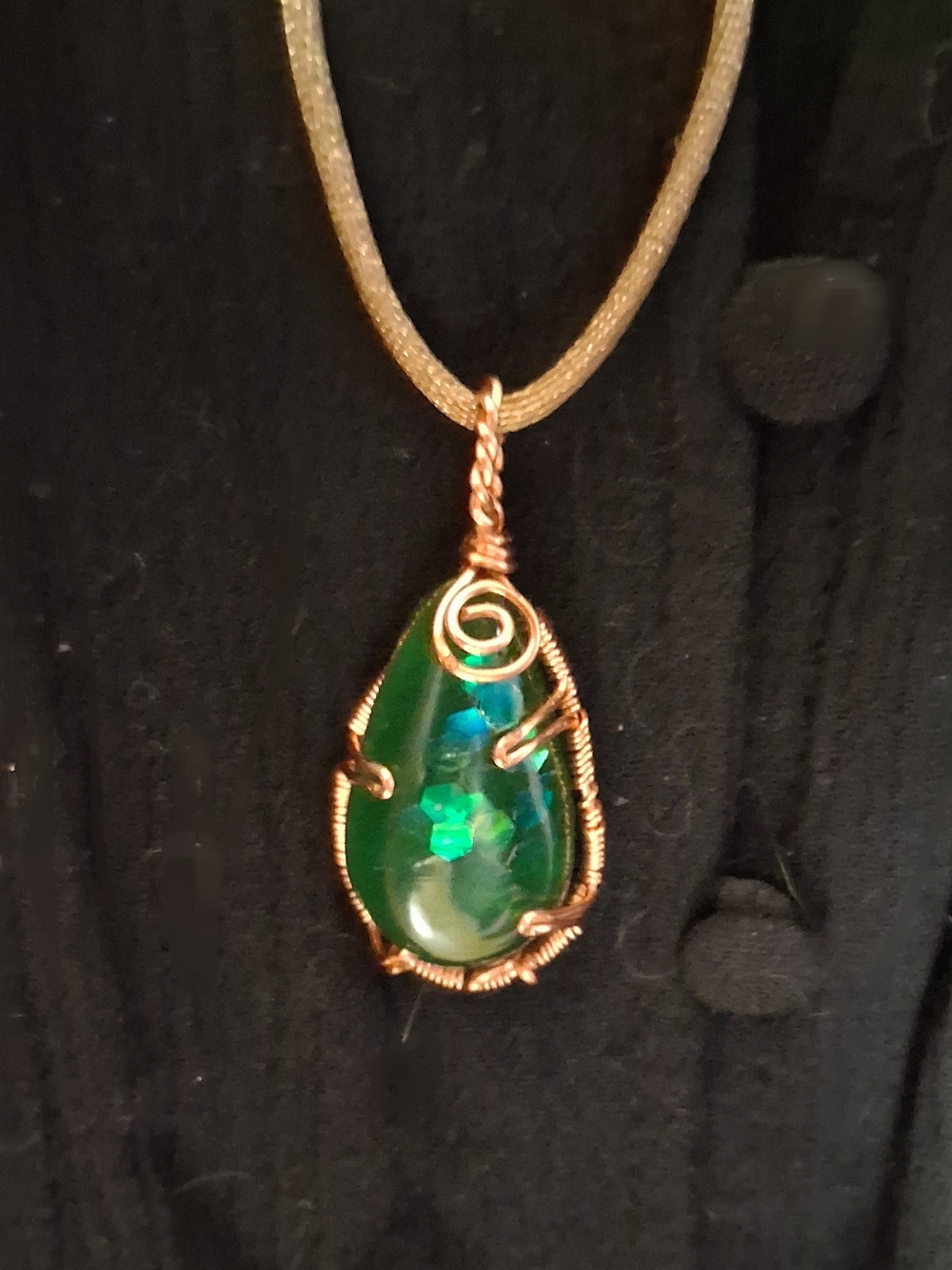 Handcrafted Green Teardrop WireWrapped Pendant Necklace